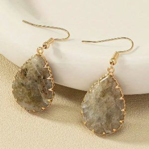 14k Gold Plated Natural Stone Teardrop Earrings